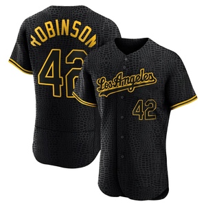 Men's Los Angeles Dodgers Jackie Robinson Authentic Black Snake Skin City Jersey