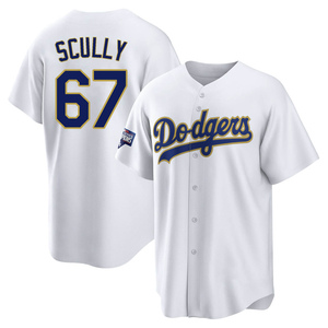 Men's Los Angeles Dodgers Vin Scully Patch Gold Trim Flag Jersey - All